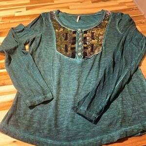Free People sequin long sleeve t shirt Size L